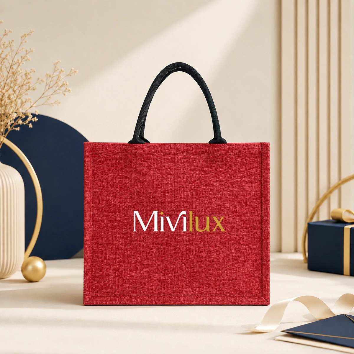 Túi tote canvas in logo doanh nghiệp trơn màu đỏ