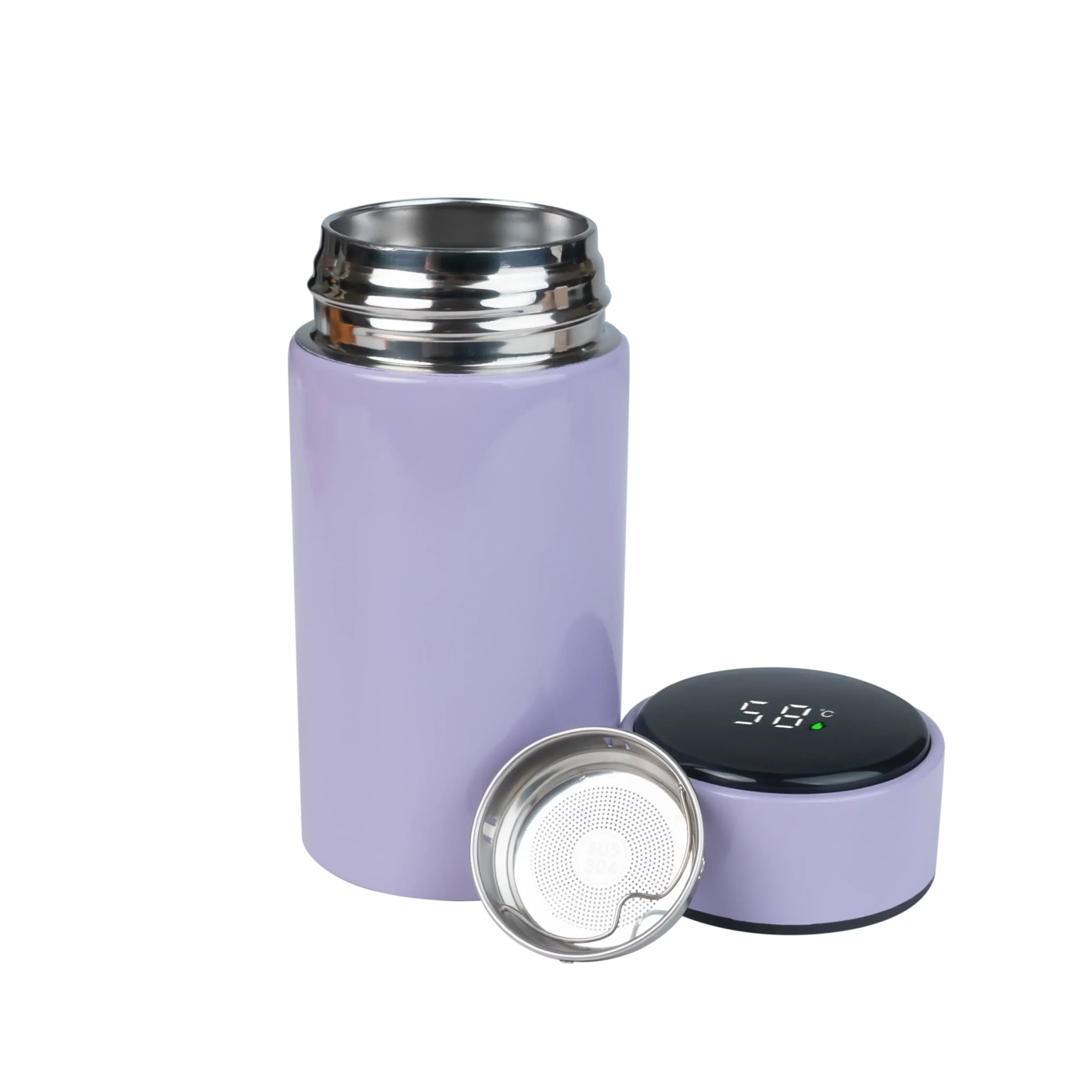 Bình giữ nhiệt in logo 200ml màu tím hoạ tiết trơn hiển thị nhiệt độ