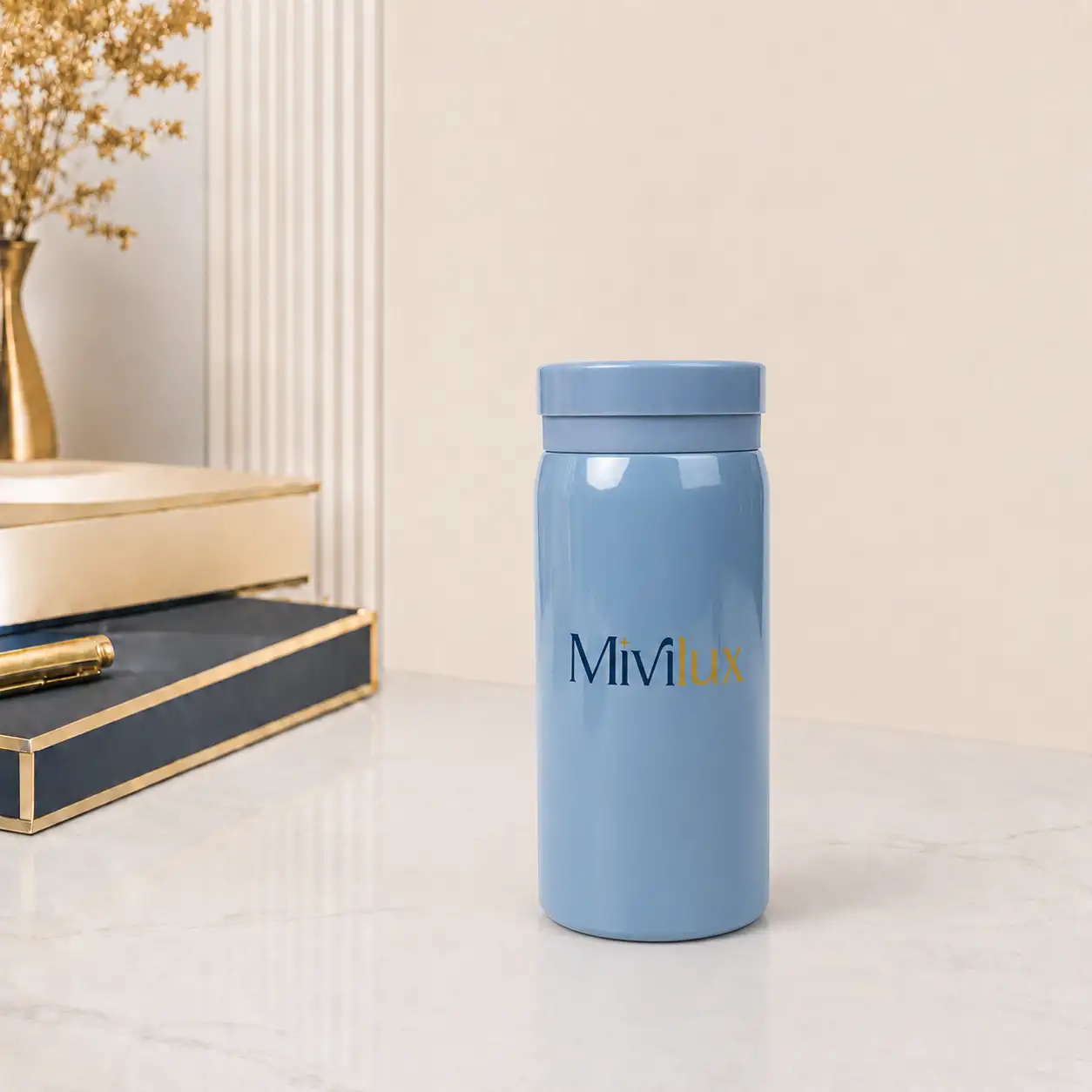 Bình giữ nhiệt mini bỏ túi 200ml xanh dương hoạ tiết trơn