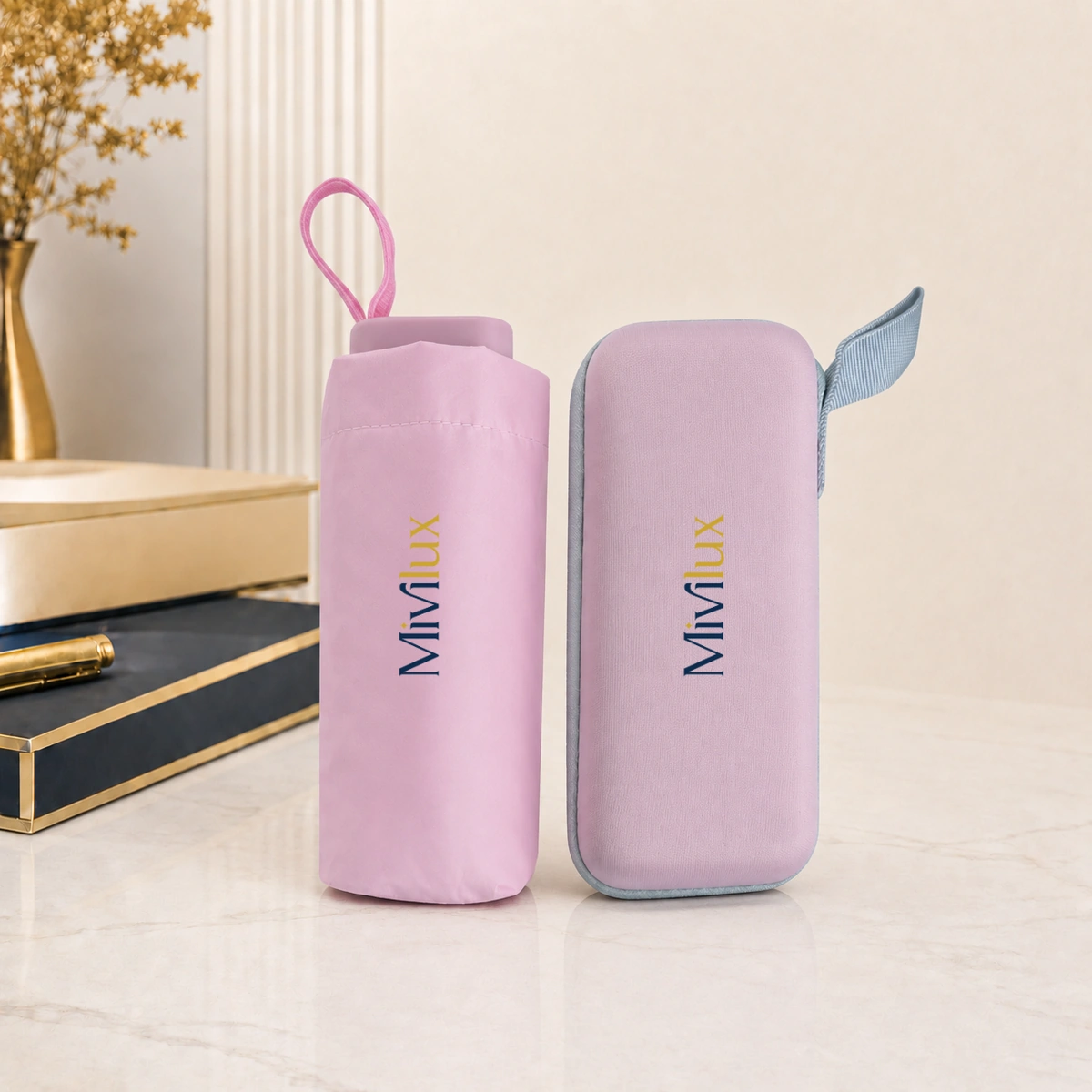 Ô dù mini cầm tay in logo màu hồng