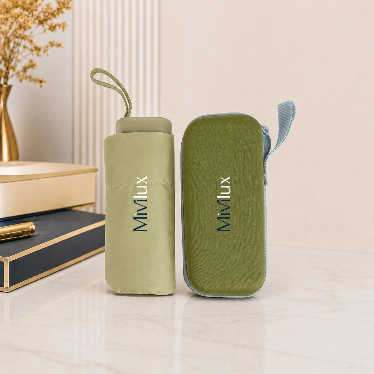 Ô dù mini cầm tay in logo màu vàng